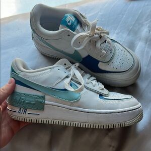 Nike Air Force 1 Low White and Teal Sneakers